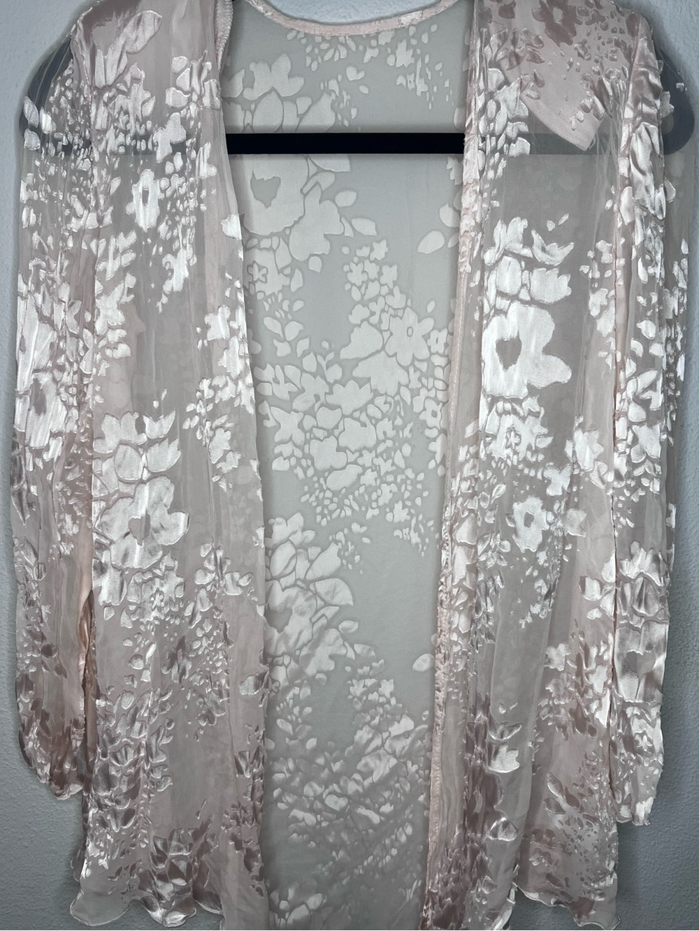 Sheer Floral Velvet Kimono - Light Blush-92